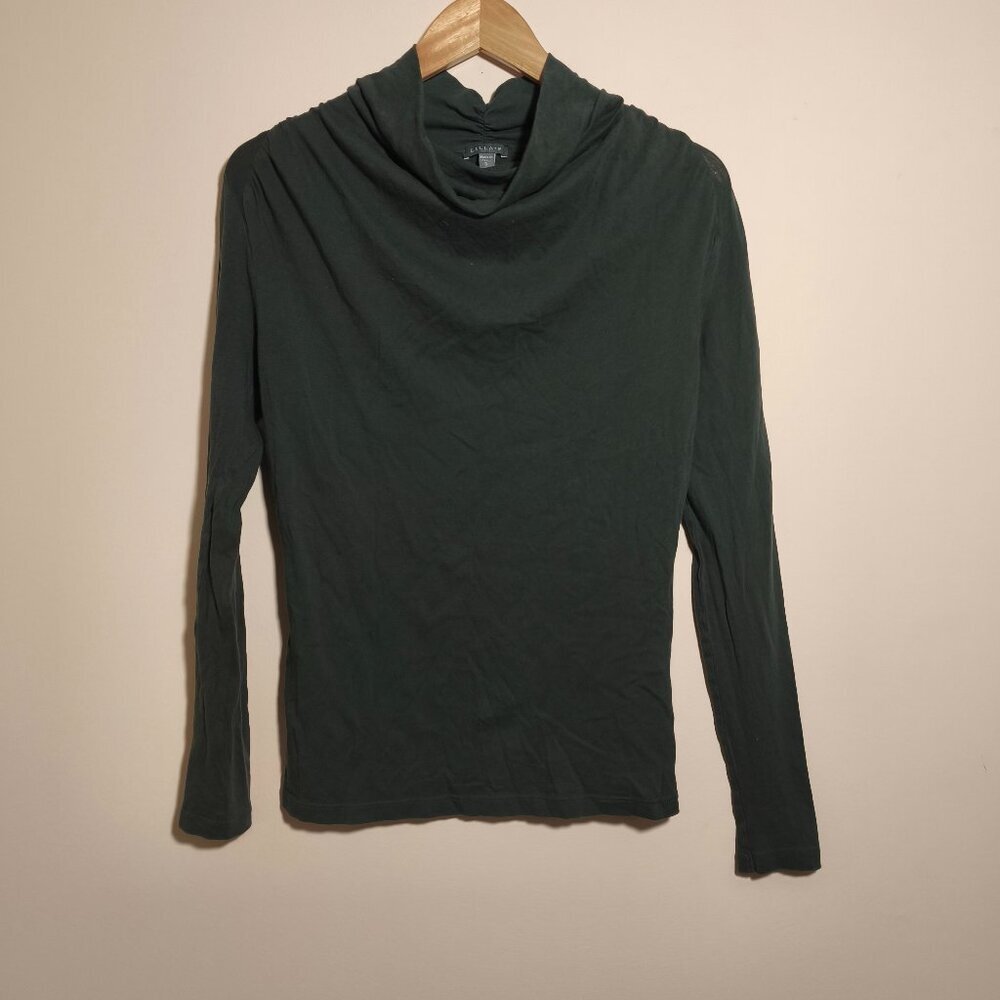 Lilla P 100% Pima Cotton Mock Cowl Long Sleeve sz S Green Quiet Lux Minimalist